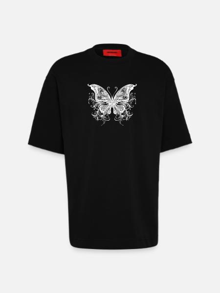 Sweeping Lines Style Dream Butterfly - Heavyweight T-Shirt - made by SPREAD - SOLID BLACK