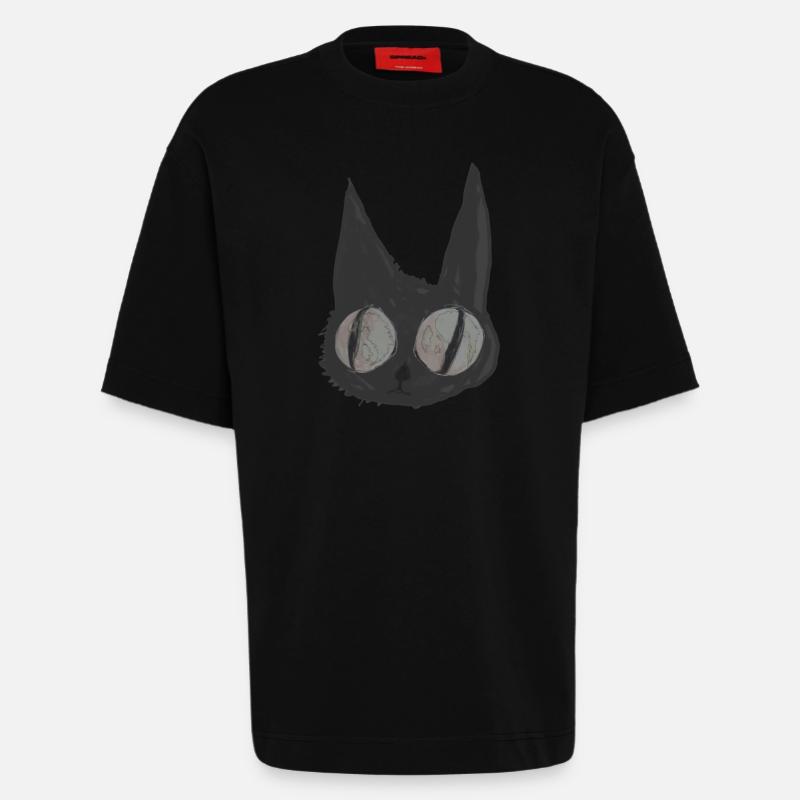 Psycho Cat, schwarze Katze, Illustration - Heavyweight T-Shirt - made by SPREAD  - SOLID BLACK