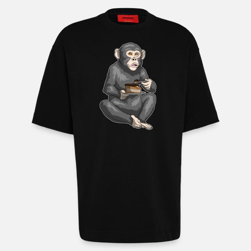 Monkey Birthday Cake - Heavyweight T-Shirt - made by SPREAD  - SOLID BLACK
