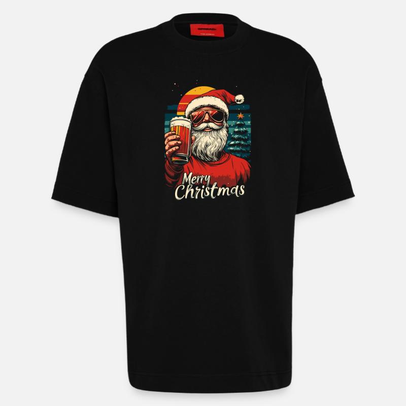 Weihnachtsmann mit Bier - Heavyweight T-Shirt - made by SPREAD  - SOLID BLACK