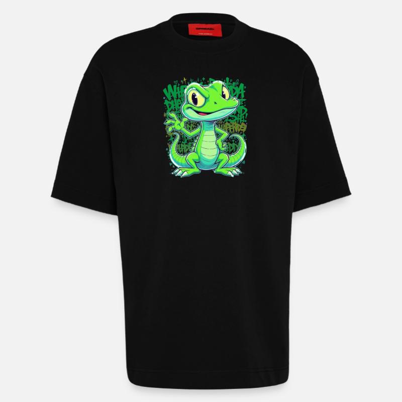 Fröhliche Echse – Witziger Comic Style - Heavyweight T-Shirt - made by SPREAD  - SOLID BLACK