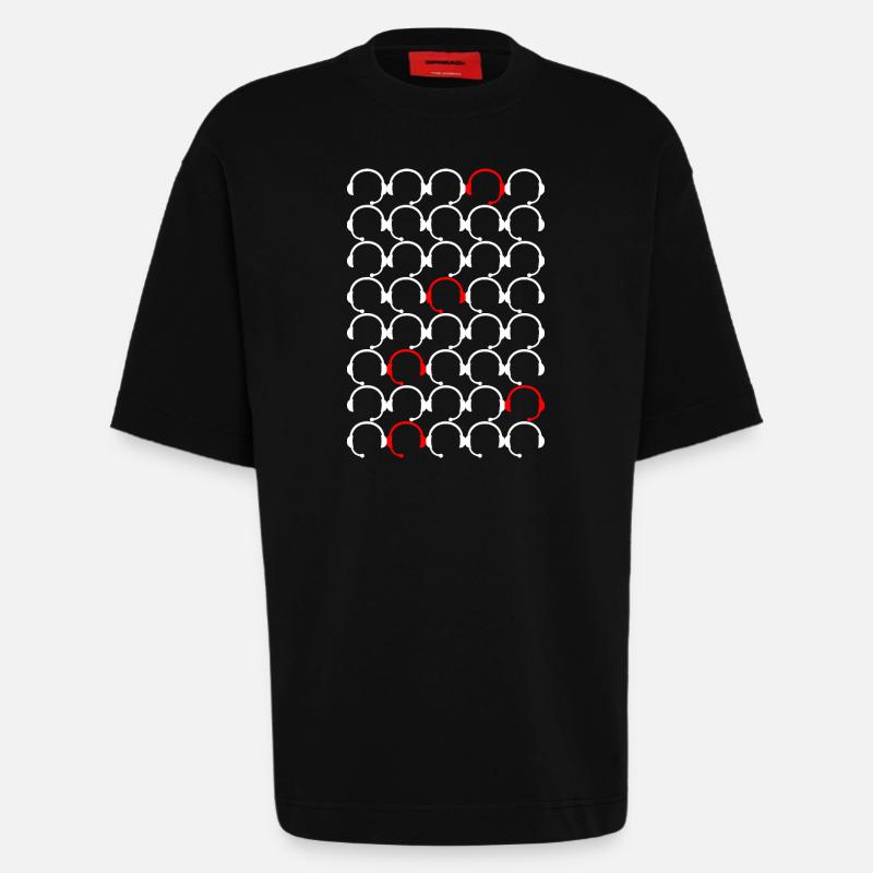 Headset pattern with red accents - Heavyweight T-Shirt - made by SPREAD  - SOLID BLACK