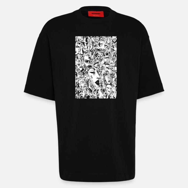 Masken-Mosaik: Gesichtskarussell - Heavyweight T-Shirt - made by SPREAD  - SOLID BLACK