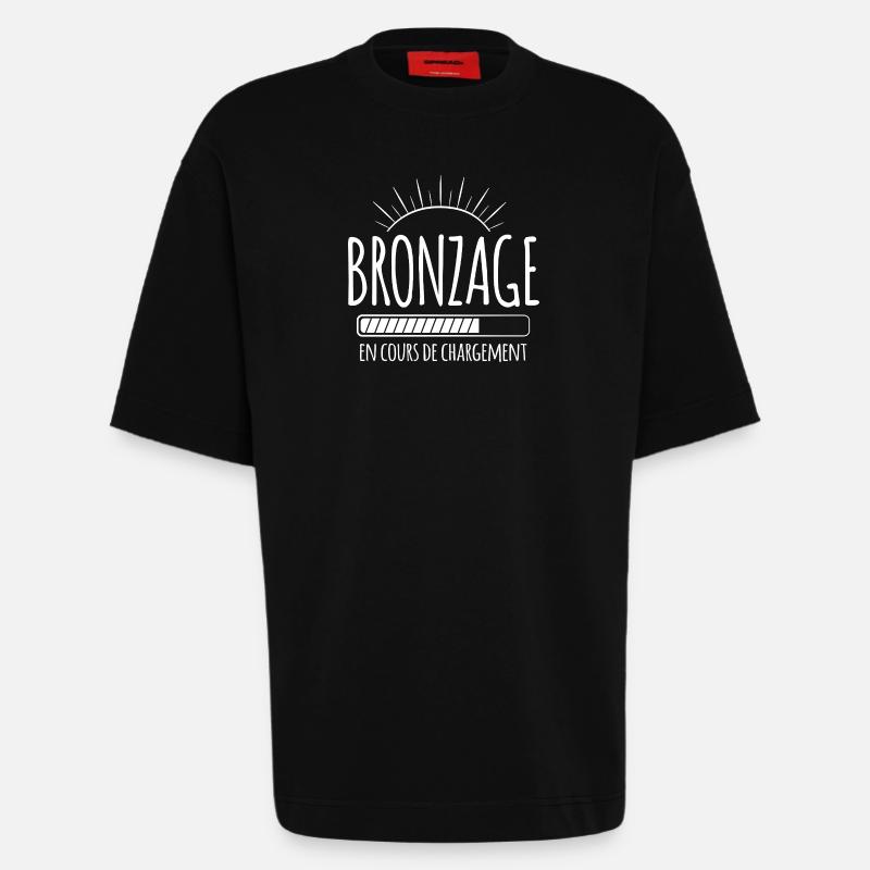 Tan Loading, Summer, Vacation, French - Heavyweight T-Shirt - made by SPREAD - SOLID BLACK