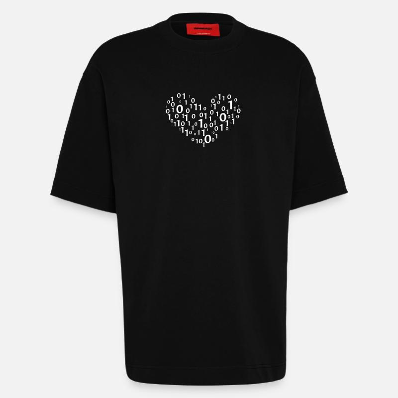 Heart binary coding - Heavyweight T-Shirt - made by SPREAD  - SOLID BLACK