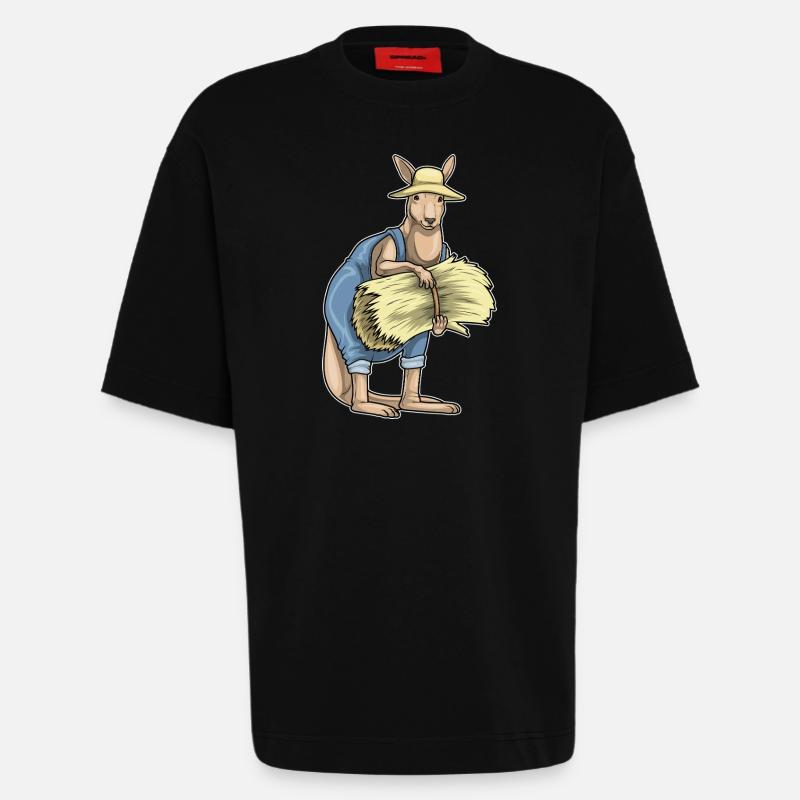 Kangaroo Farmer Straw - Heavyweight T-Shirt - made by SPREAD  - SOLID BLACK
