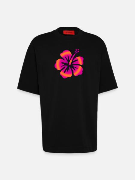 Hibiscus Pink - Heavyweight T-Shirt - made by SPREAD - SOLID BLACK