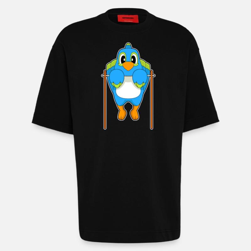 Parrot Bodybuilder Pull-ups - Heavyweight T-Shirt - made by SPREAD  - SOLID BLACK