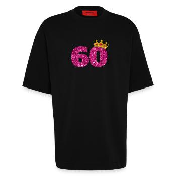 Glitter 1960 60 Jahre Geburtstag Pailletten Krone - Heavyweight T-Shirt - made by SPREAD  - SOLID BLACK - Vorne - Fiona (171cm)