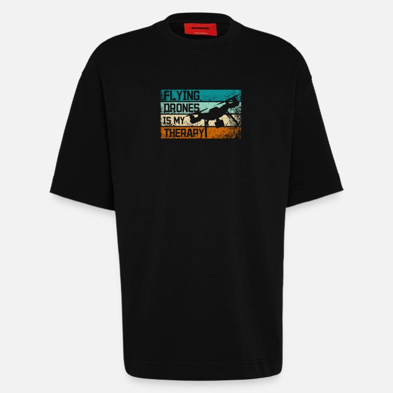 Flying drones is my therapy - Heavyweight T-Shirt - made by SPREAD  - SOLID BLACK