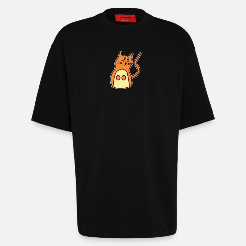 Chat dessiné à la main - T-shirt bio épais oversize fabriqué en UE - SOLID BLACK