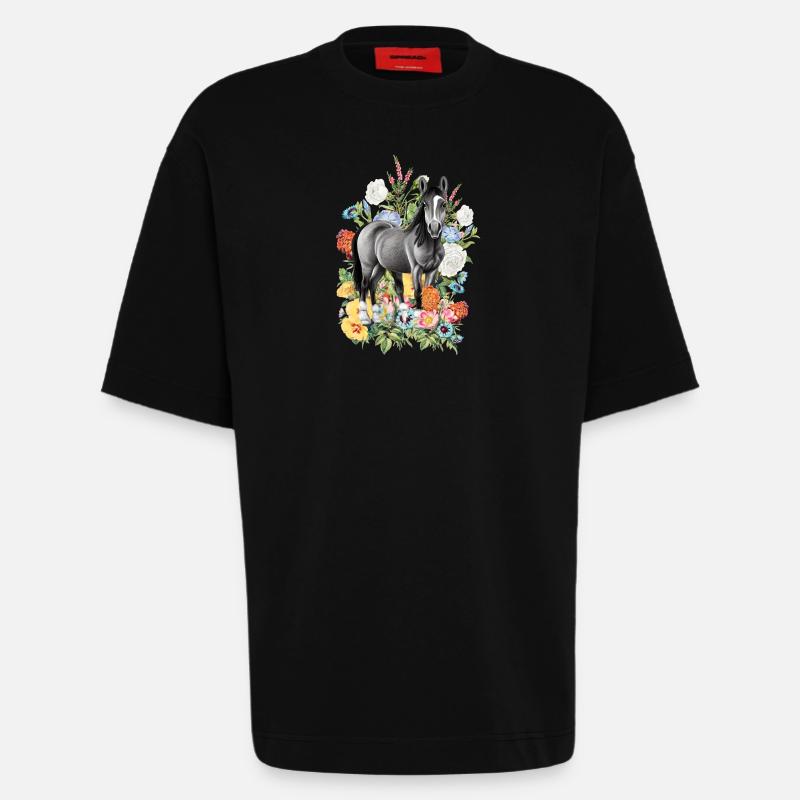 Fleurs de cheval - T-shirt bio épais oversize fabriqué en UE - SOLID BLACK