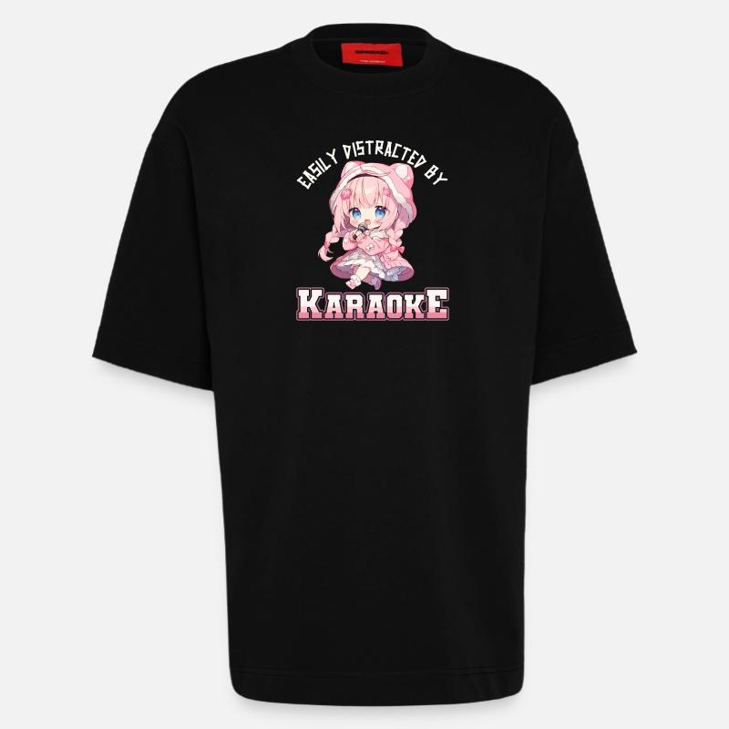 Easily distracted by Karaoke - Heavyweight T-Shirt - made by SPREAD  - SOLID BLACK