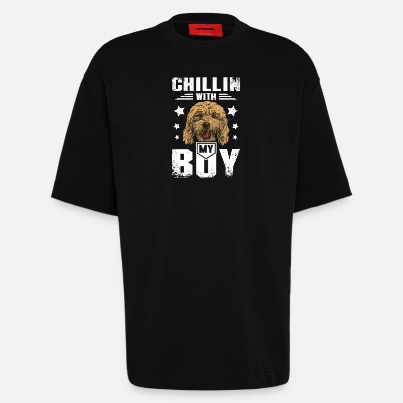 chillin avec mon garçon cockapoo - T-shirt bio épais oversize fabriqué en UE - SOLID BLACK