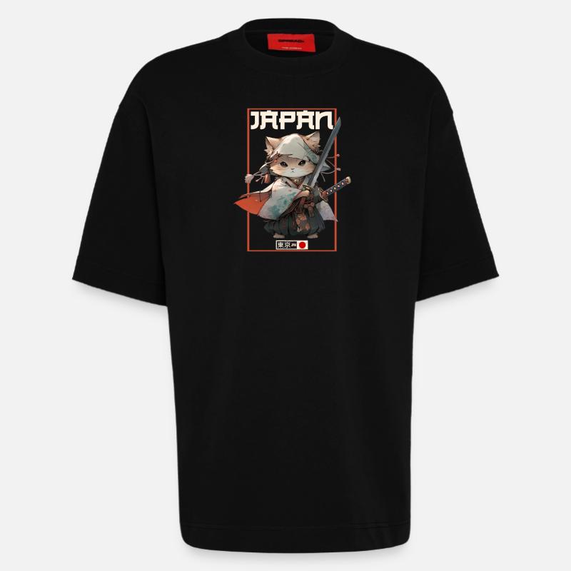 Chat d’Asie Samouraï japonais Samouraï - T-shirt bio épais oversize fabriqué en UE - SOLID BLACK