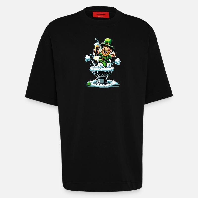 Springender Leprechaun (Irischer Kobold) - Heavyweight T-Shirt - made by SPREAD  - SOLID BLACK