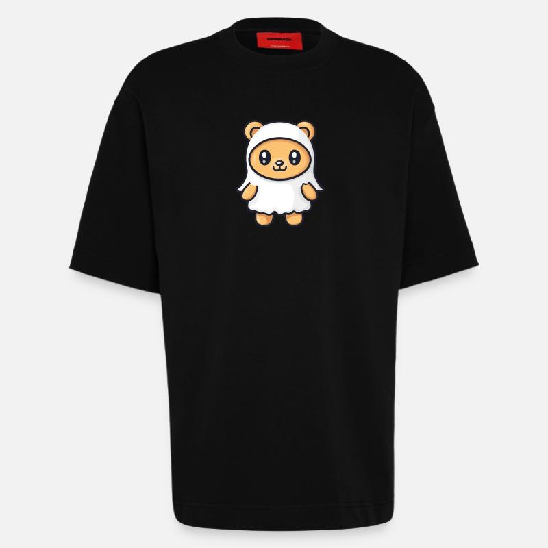 Bear Halloween Comic Ghost - Heavyweight T-Shirt - made by SPREAD  - SOLID BLACK