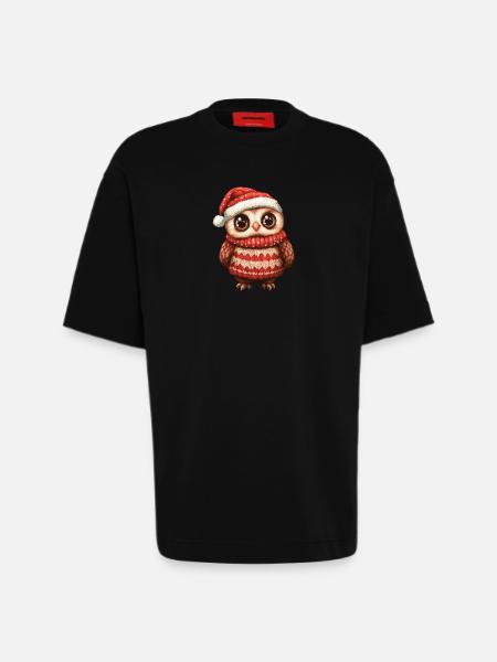 Owl Christmas Comic - Heavyweight T-Shirt - made by SPREAD  - SOLID BLACK