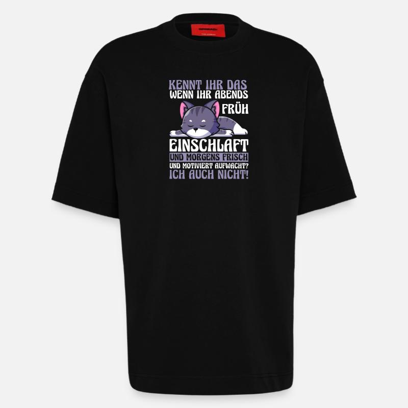 Faulenzer Langschläfer Motivation Katze - Heavyweight T-Shirt - made by SPREAD  - SOLID BLACK