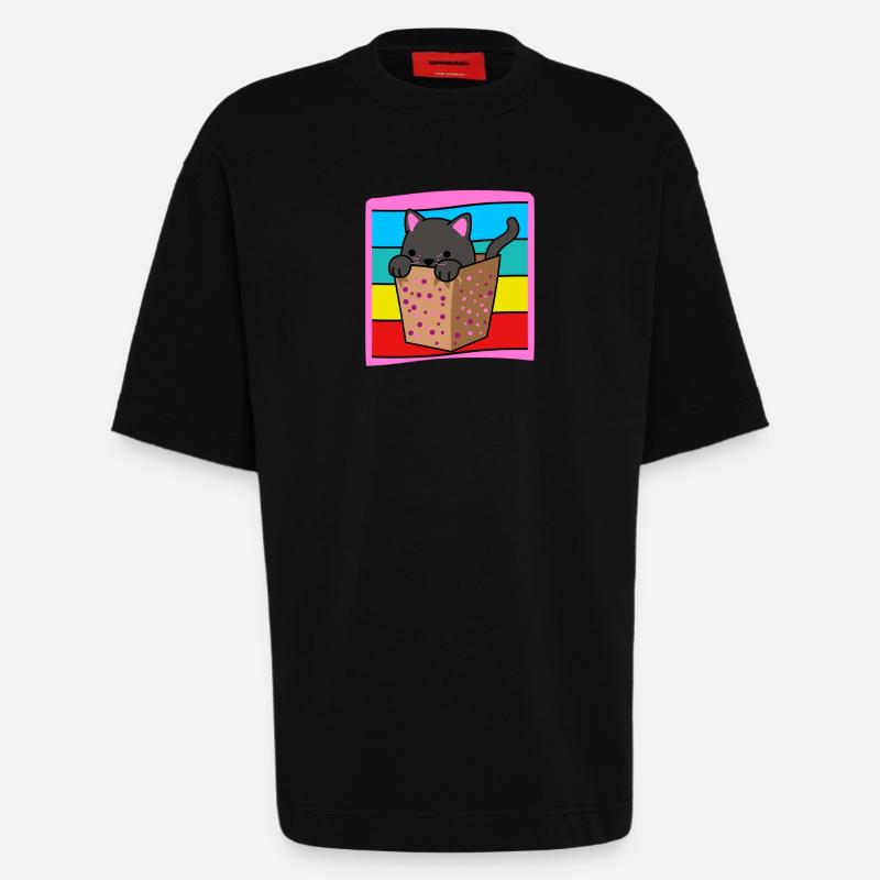 Chat dans une boîte - T-shirt bio épais oversize fabriqué en UE - SOLID BLACK
