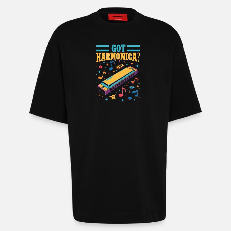 Funny Harmonica Player Got Harmonica - Heavyweight T-Shirt - made by SPREAD  - SOLID BLACK