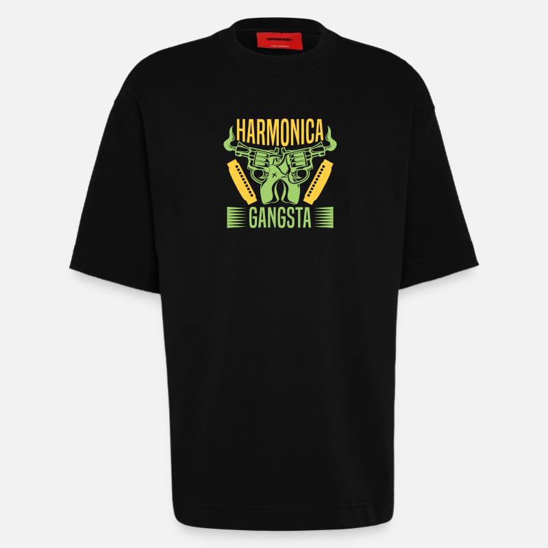 Drôle d’harmonica Harmonica Gangsta Harmonica - T-shirt bio épais oversize fabriqué en UE - SOLID BLACK