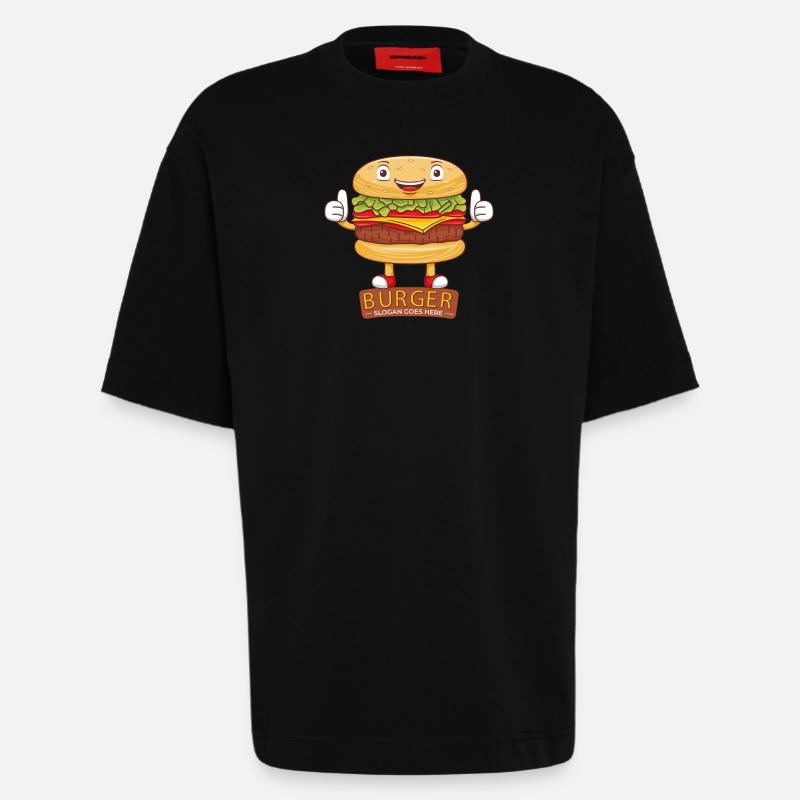 Mignon burger dessin animé art - T-shirt bio épais oversize fabriqué en UE - SOLID BLACK