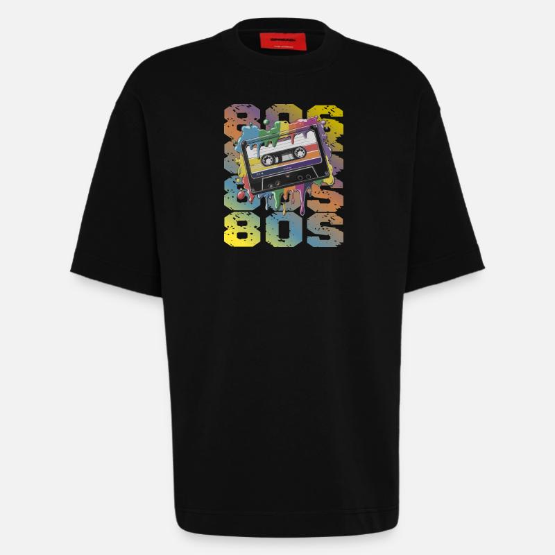 80s Retro Kassette Regenbogen Nostalgie - Heavyweight T-Shirt - made by SPREAD  - SOLID BLACK