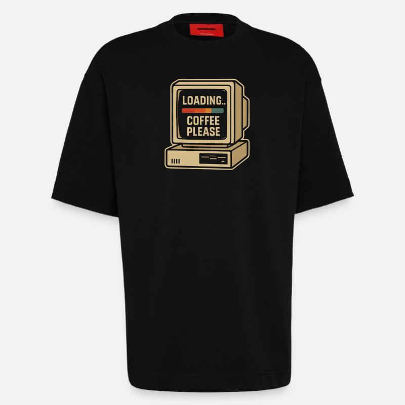 Loading Coffee Please Retro Computer - Heavyweight T-Shirt - made by SPREAD  - SOLID BLACK