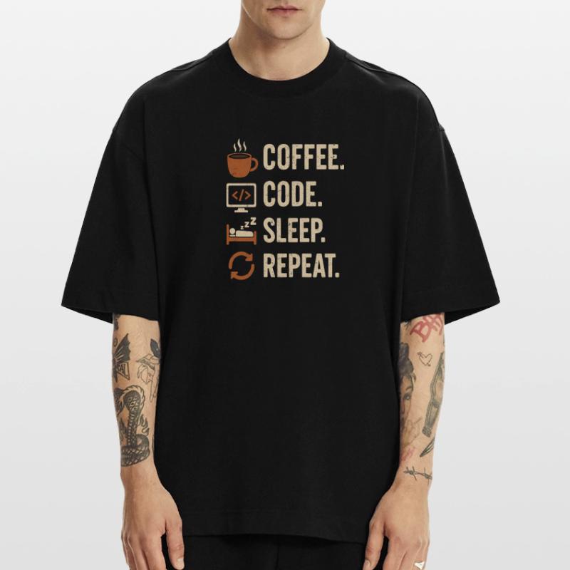 Geek-Coder-Routine – Kaffee, Code, Schlaf, mehr Heavyweight T-Shirt - made by SPREAD 