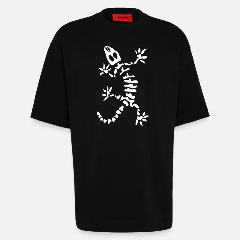 Gecko Skeleton: Lizard, Reptile & Bones - Heavyweight T-Shirt - made by SPREAD - SOLID BLACK
