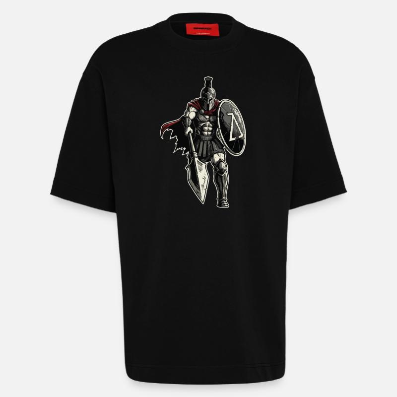 Veteran Spartan Combat Spear Shield Maskottchen - Heavyweight T-Shirt - made by SPREAD - SOLID BLACK