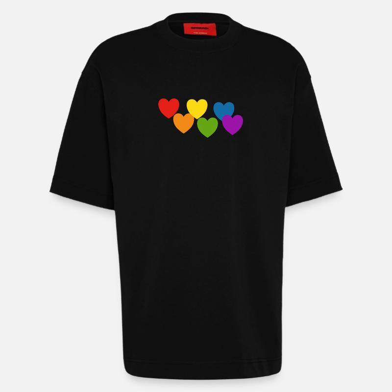 Coeurs arc-en-ciel Pride - T-shirt bio épais oversize fabriqué en UE - SOLID BLACK