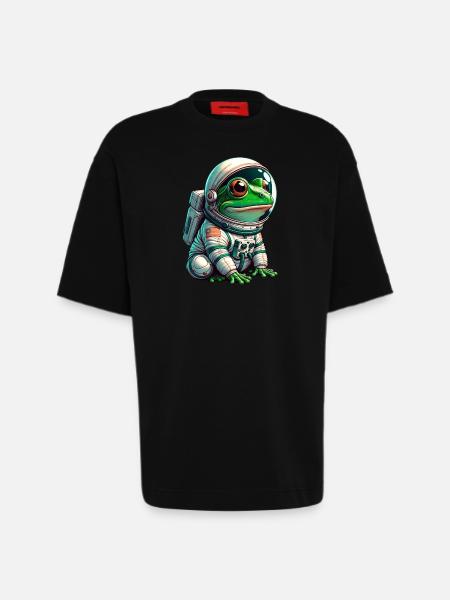 Frog astronaut in space - Heavyweight T-Shirt - made by SPREAD - SOLID BLACK