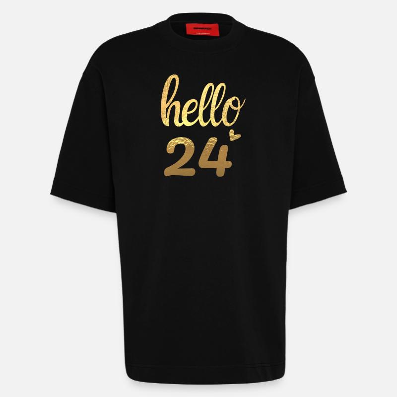 Hello 24 doré - T-shirt bio épais oversize fabriqué en UE - SOLID BLACK
