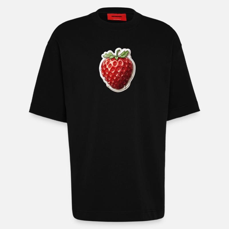 Fraise - illustration - T-shirt bio épais oversize fabriqué en UE - SOLID BLACK