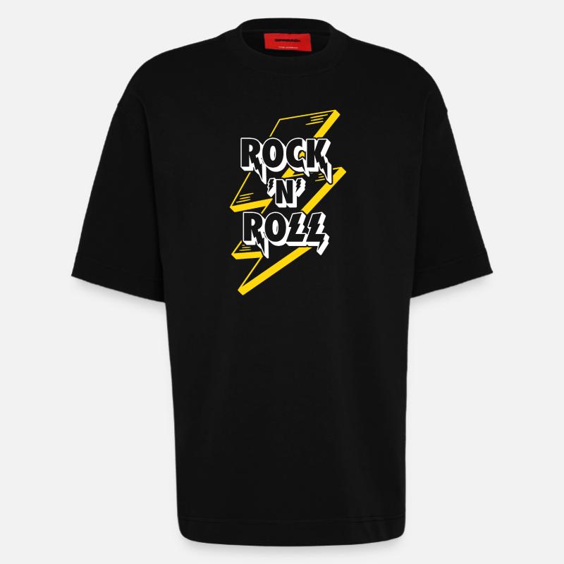 Rock'N'Roll Text Logo With Lightning - Heavyweight T-Shirt - made by SPREAD  - SOLID BLACK