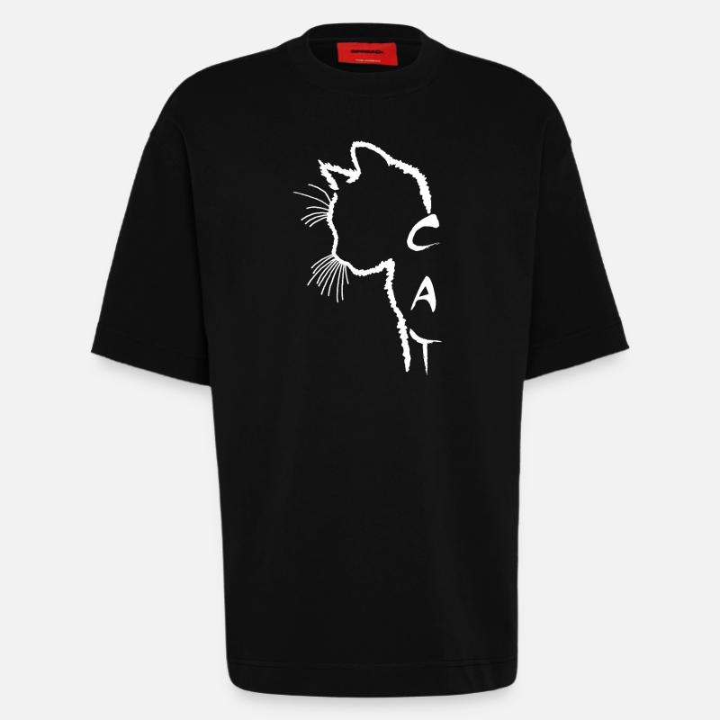 Silhouette de chat blanc - T-shirt bio épais oversize fabriqué en UE - SOLID BLACK