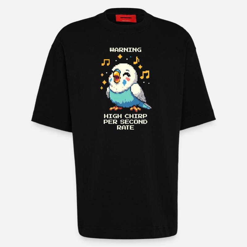 Warning: High chirping frequency | Budgie - Heavyweight T-Shirt - made by SPREAD - SOLID BLACK