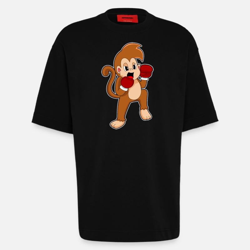 Affe Boxer Boxhandschuhe Boxen - Heavyweight T-Shirt - made by SPREAD  - SOLID BLACK