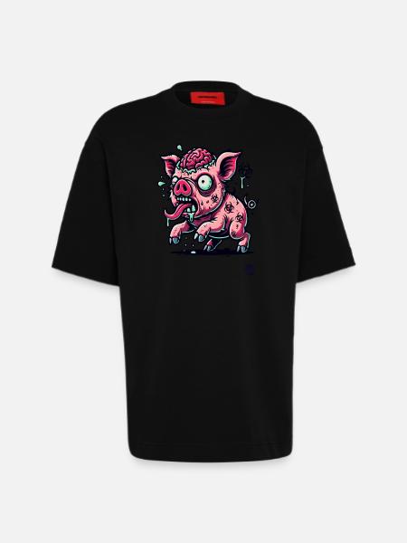 Rotten Brain – Funny Zombie Pig - Heavyweight T-Shirt - made by SPREAD - SOLID BLACK