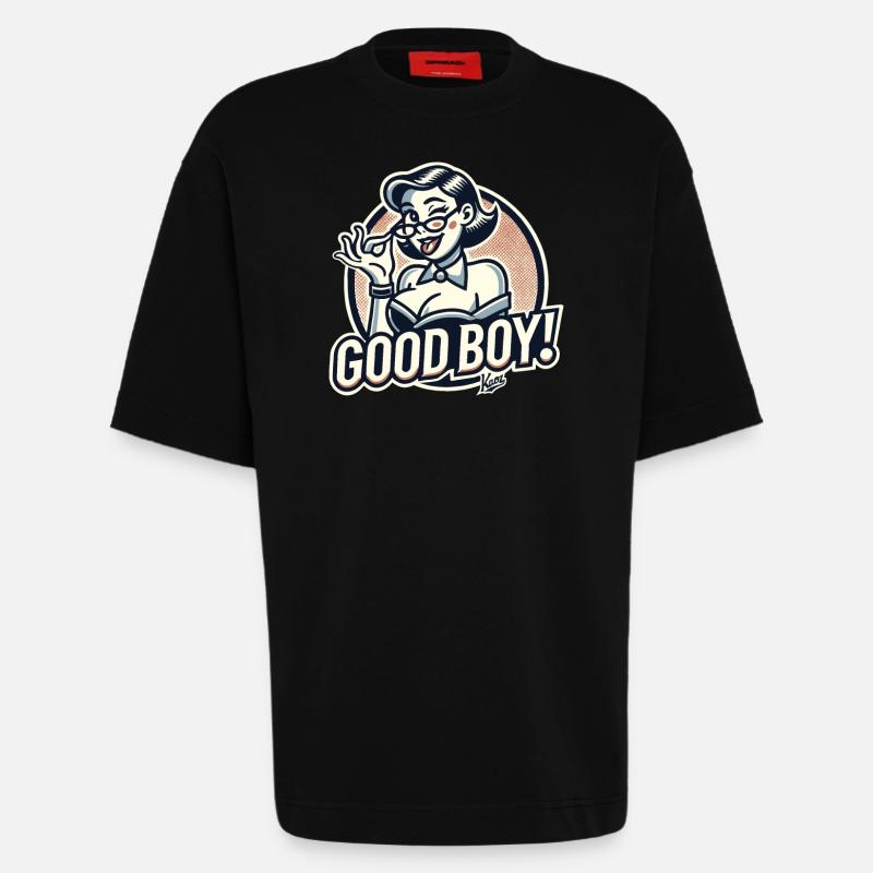 Schöne strenge Nerd-Dame: Braver Junge! - Heavyweight T-Shirt - made by SPREAD  - SOLID BLACK