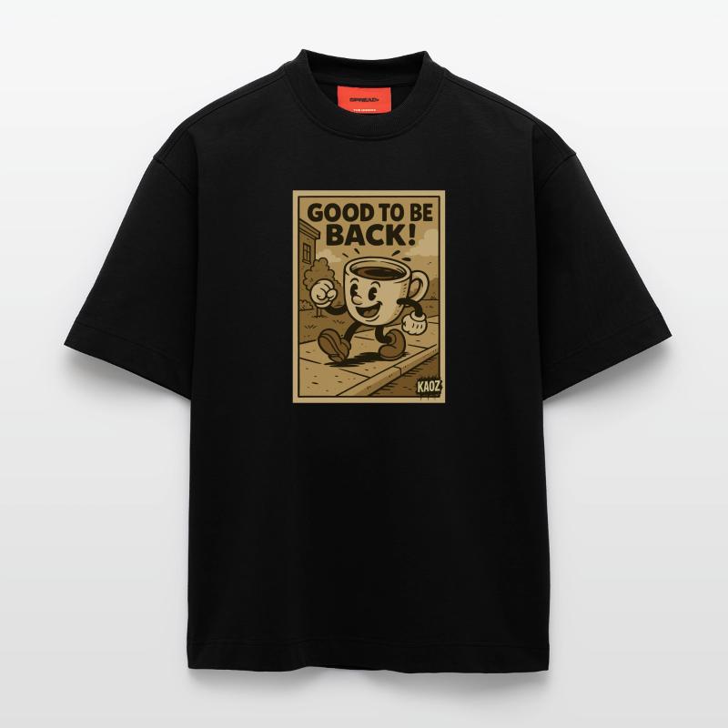 Cheerful coffee cup walks Heavyweight T-Shirt - made by SPREAD 