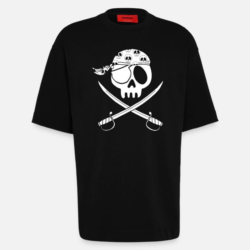 Weißer Piratenschädel - Heavyweight T-Shirt - made by SPREAD  - SOLID BLACK