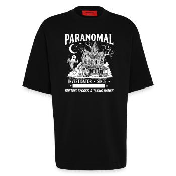Enquêteur paranormal - T-shirt bio épais oversize fabriqué en UE - SOLID BLACK - Devant - Fiona (171cm)