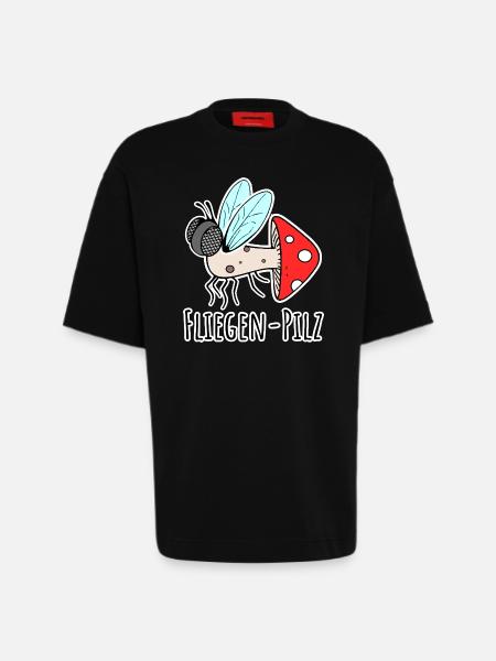 Fly agaric - half fly, half mushroom - Heavyweight T-Shirt - made by SPREAD - SOLID BLACK