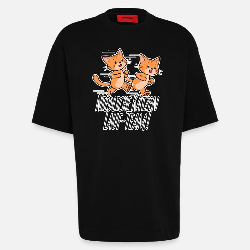 Équipe de course des chats mignons ! - T-shirt bio épais oversize fabriqué en UE - SOLID BLACK