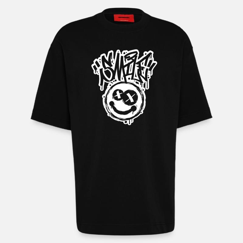 Smile Face Graphitti Letters - Heavyweight T-Shirt - made by SPREAD  - SOLID BLACK