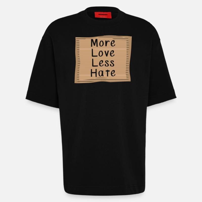 More Love Less Hate - Heavyweight T-Shirt - made by SPREAD  - SOLID BLACK