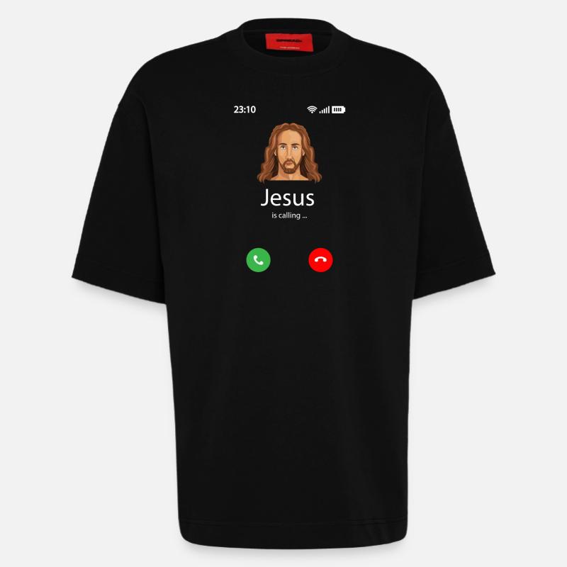 Jésus appelle - T-shirt bio épais oversize fabriqué en UE - SOLID BLACK